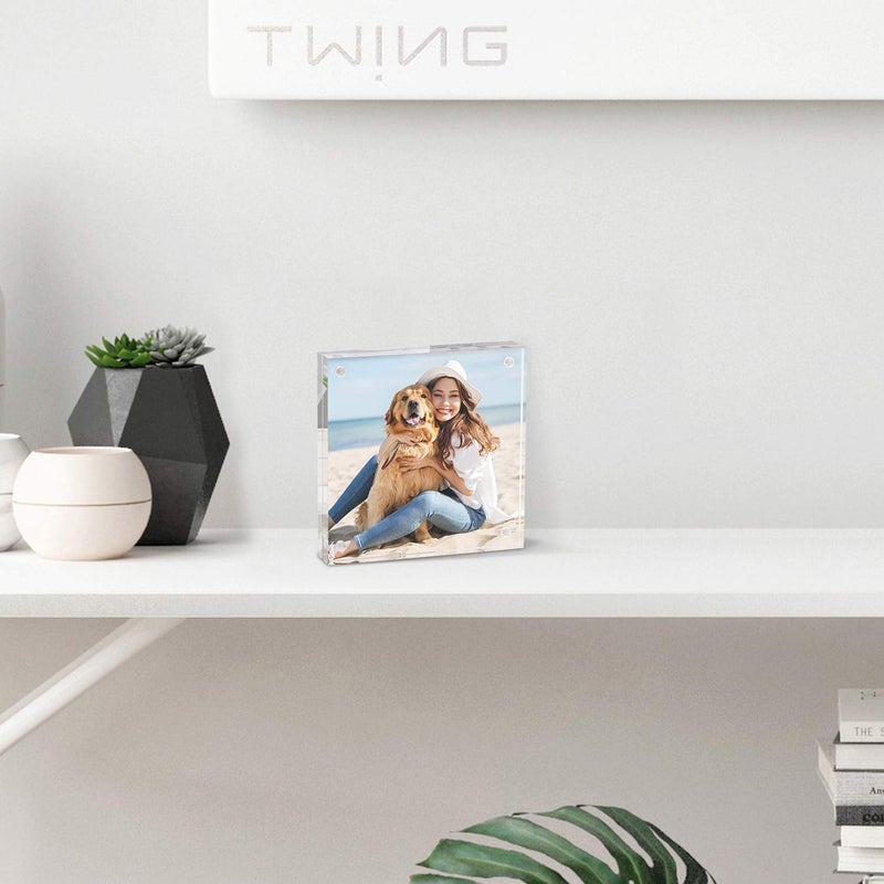 TWING 5 x 7 Inch 5 Pack Acrylic Photo Frame Horizontal Magnet Double Sided Acrylic Frames Set with Microfiber Cloth,12 + 12MM Thickness Clear Picture Frame Desktop Display Gift Ideal - Image 5